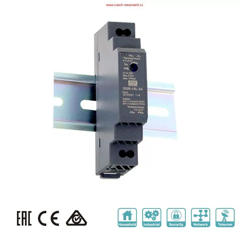 Mean Well DDR-15L-5 Měnič DC/DC na DIN lištu