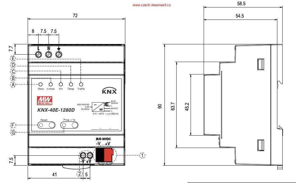 Mean Well KNX-40E-1280D Napájecí zdroj s KNX