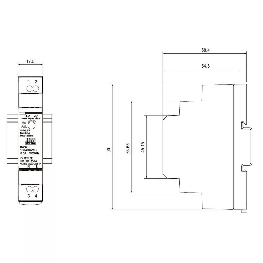 Mean Well HDR-15-48 Zdroj na DIN 15W 48V